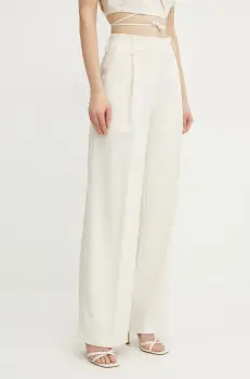 Simona Corsellini pantaloni femei, culoarea bej, lat, high waist, P25CPPA019 imagine