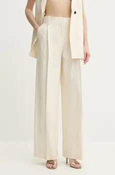 Simona Corsellini pantaloni femei, culoarea bej, lat, high waist, P25CPPA019 imagine