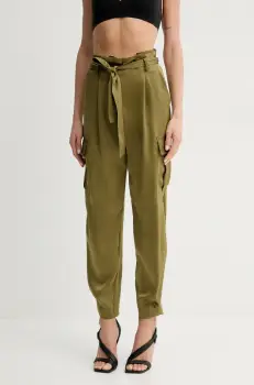 Simona Corsellini pantaloni femei, culoarea verde, fason chinos, high waist, P25CPPA020 imagine