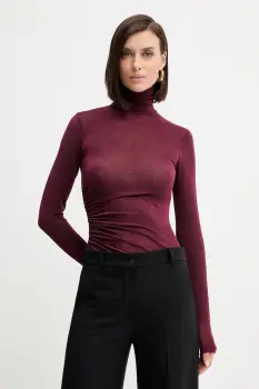 Simona Corsellini pulover culoarea bordo, light, cu guler, A25CPMG00801 imagine