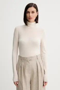 Simona Corsellini pulover de lana culoarea bej, light, cu guler, A25CPMGE0201 imagine