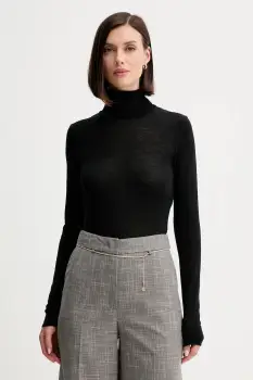 Simona Corsellini pulover de lana culoarea negru, light, cu guler, A25CPMGE0201 imagine