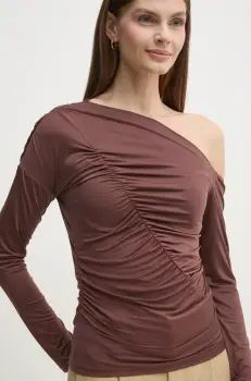 Sisley bluza femei, culoarea maro, neted, 33TXL400X imagine