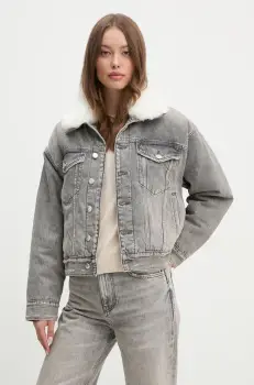 Sisley geaca jeans femei, culoarea gri, de tranzitie, oversize, 2YRZLN04Y imagine