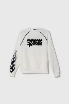 Sisley hanorac de bumbac pentru copii culoarea alb, cu imprimeu imagine