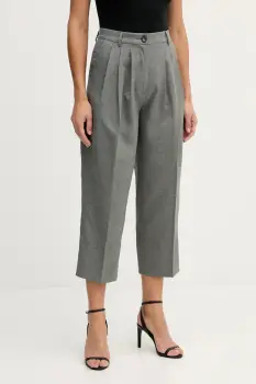 Sisley pantaloni culoarea gri, fason tigareta, high waist, 4V99LF07S imagine