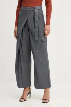 Sisley pantaloni culoarea gri, lat, high waist, 4K2KLF07K imagine