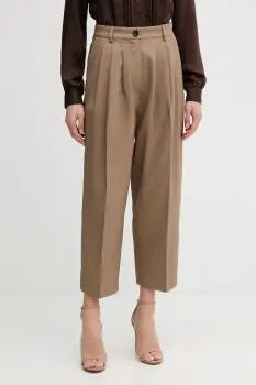 Sisley pantaloni culoarea maro, fason tigareta, high waist, 4V99LF07S imagine