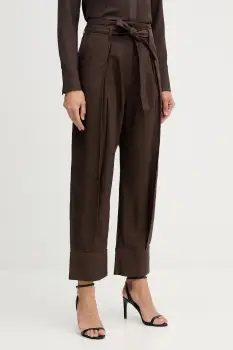 Sisley pantaloni culoarea maro, lat, high waist, 4ETSLF082 imagine