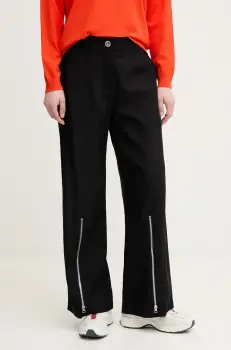 Sisley pantaloni culoarea negru, drept, high waist, 47ICLF06O imagine