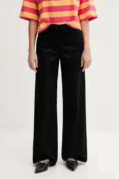 Sisley pantaloni culoarea negru, lat, high waist, 4ED4LE03G imagine