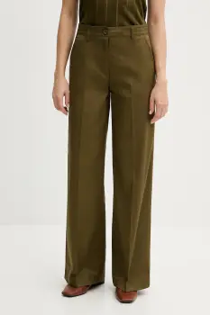 Sisley pantaloni culoarea verde, lat, high waist, 4ED4LE03G imagine