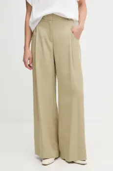 Sisley pantaloni culoarea verde, lat, high waist, 4V7PLF06N imagine