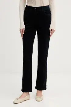 Sisley pantaloni de catifea cord culoarea gri, drept, high waist, 46C2LE02W imagine