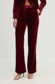 Sisley pantaloni de catifea culoarea bordo, drept, high waist, 41EULF06A imagine