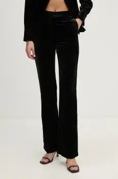 Sisley pantaloni de catifea culoarea negru, drept, high waist, 41EULF06A imagine