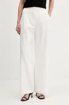 Sisley pantaloni din amestec de in culoarea alb, lat, high waist, 4W7HLF06X imagine