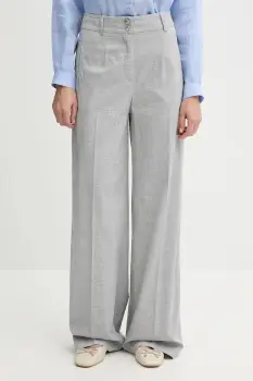 Sisley pantaloni din amestec de in culoarea gri, lat, high waist, 4X0KLF06W imagine