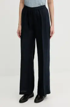 Sisley pantaloni din in culoarea alb, lat, high waist imagine