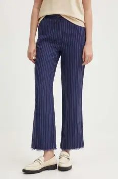 Sisley pantaloni din in culoarea albastru marin, drept, high waist imagine