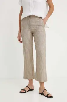 Sisley pantaloni din in culoarea bej, drept, high waist imagine