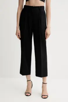 Sisley pantaloni din in culoarea negru, lat, high waist, 4AGHLF06R imagine