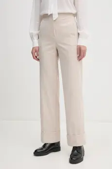 Sisley pantaloni din lana culoarea bej, drept, high waist, 4JYQLF061 imagine