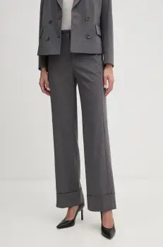 Sisley pantaloni din lana culoarea gri, drept, high waist, 4JYQLF061 imagine