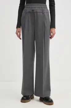 Sisley pantaloni din lana culoarea gri, lat, high waist, 4JYQLF060 imagine