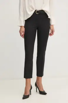 Sisley pantaloni din lana culoarea negru, mulata, high waist, 4C3DLF065 imagine