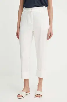 Sisley pantaloni femei, culoarea bej, drept, high waist imagine