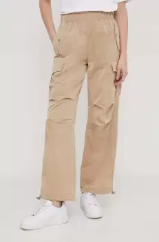 Sisley pantaloni femei, culoarea bej, drept, high waist imagine