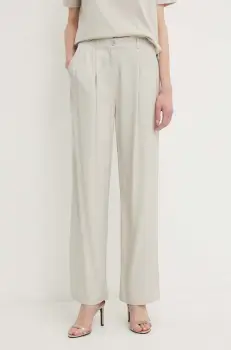 Sisley pantaloni femei, culoarea bej, drept, high waist imagine