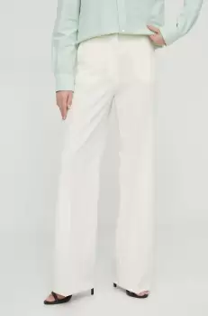 Sisley pantaloni femei, culoarea bej, drept, high waist imagine