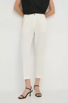 Sisley pantaloni femei, culoarea bej, drept, high waist imagine