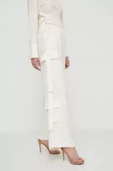 Sisley pantaloni femei, culoarea bej, lat, high waist imagine