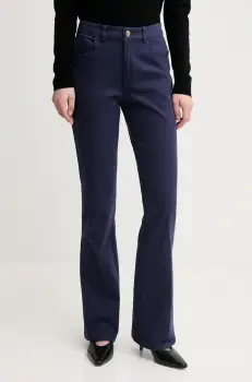 Sisley pantaloni femei, culoarea bleumarin, drept, high waist, 49MALF05G imagine