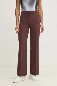Sisley pantaloni femei, culoarea maro, drept, high waist imagine