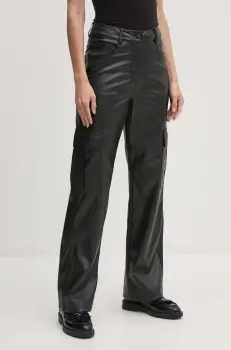 Sisley pantaloni femei, culoarea negru, drept, high waist, 45FSLF05N imagine
