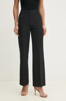 Sisley pantaloni femei, culoarea negru, drept, high waist imagine