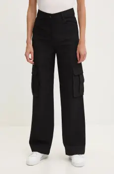Sisley pantaloni femei, culoarea negru, drept, high waist, 4KVXLF05Y imagine