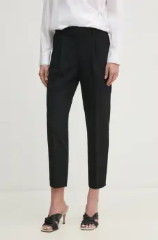Sisley pantaloni femei, culoarea negru, drept, high waist imagine