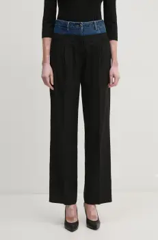 Sisley pantaloni femei, culoarea negru, lat, high waist, 485XLF05M imagine