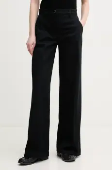 Sisley pantaloni femei, culoarea negru, lat, high waist, 4BYWLE03G imagine