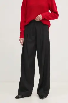 Sisley pantaloni femei, culoarea negru, lat, high waist, 4C3DLF066 imagine