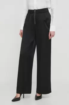 Sisley pantaloni femei, culoarea negru, lat, high waist imagine