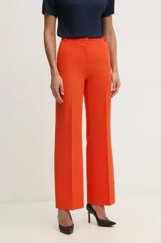 Sisley pantaloni femei, culoarea portocaliu, drept, high waist imagine