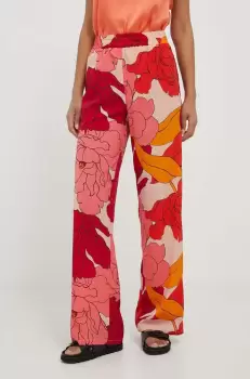 Sisley pantaloni femei, culoarea roz, drept, high waist imagine