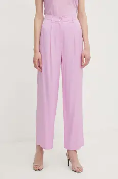 Sisley pantaloni femei, culoarea roz, drept, high waist imagine