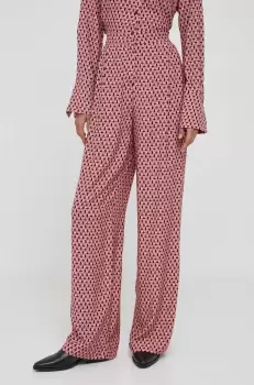 Sisley pantaloni femei, culoarea roz, drept, high waist imagine